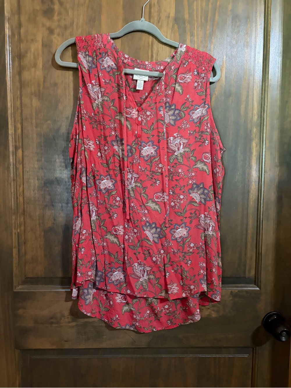 St. John's Bay Coral Floral Tie-Front Sleeveless Top